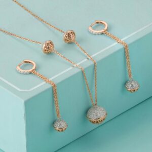 Gold Dazzling Cubic Zirconia Contemporary Party Bling Lariat Necklace & Earring Set For Women